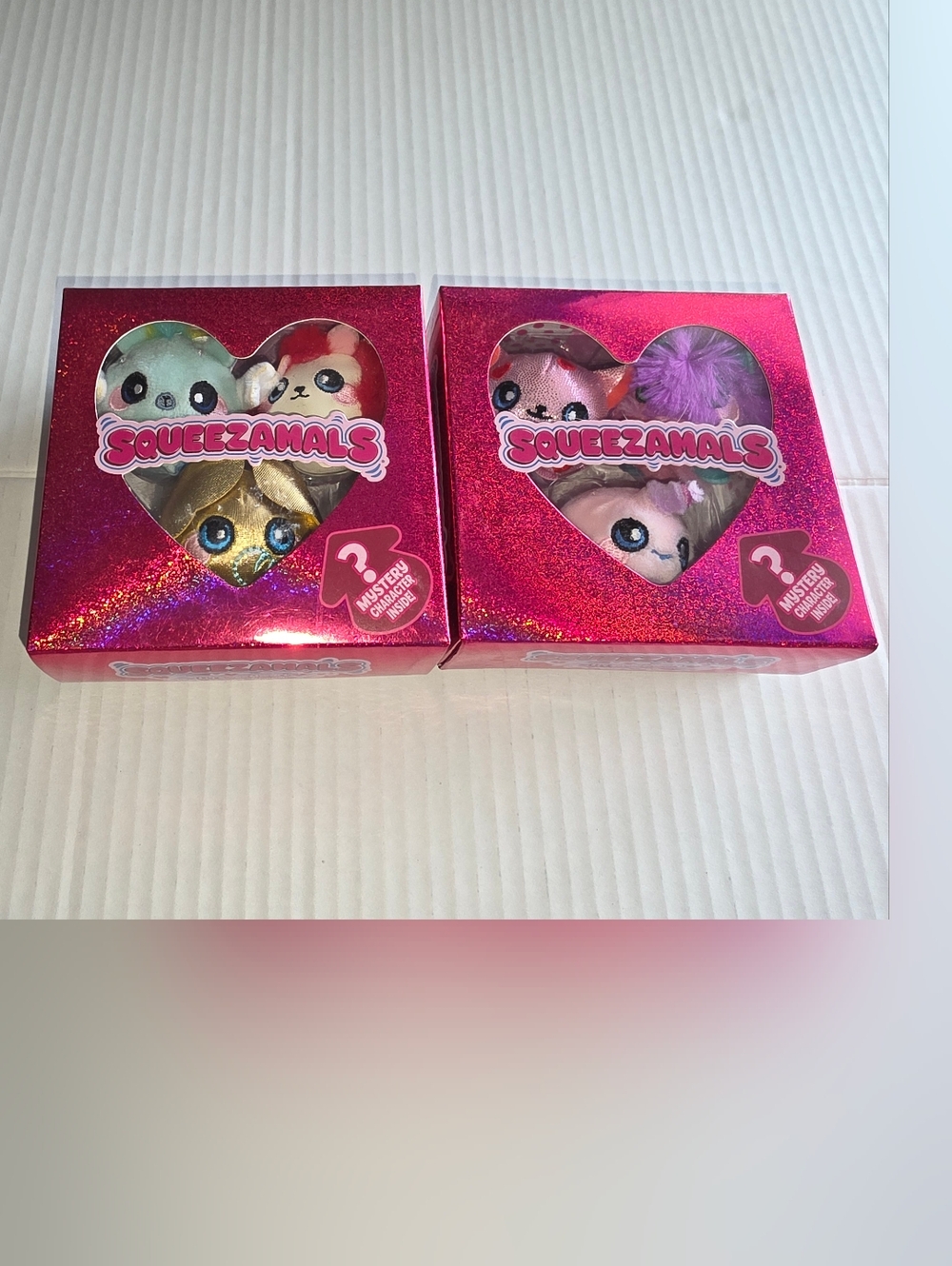 NIB Squeezamals (2) Boxes (3) Pack Plush In Pink Glitter Boxes